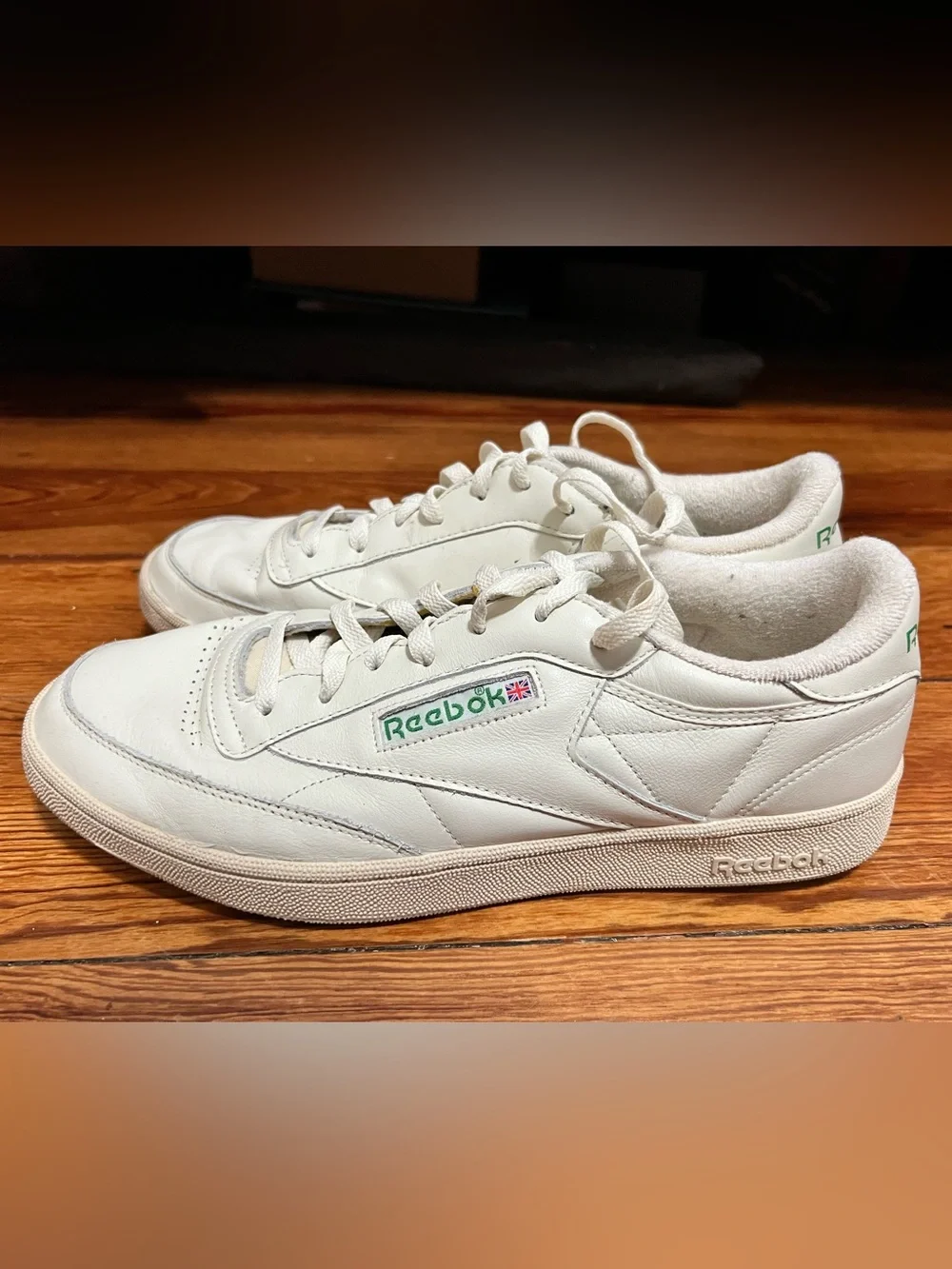 Reebok White Leather Low-Top Sneakers with Green Logo
